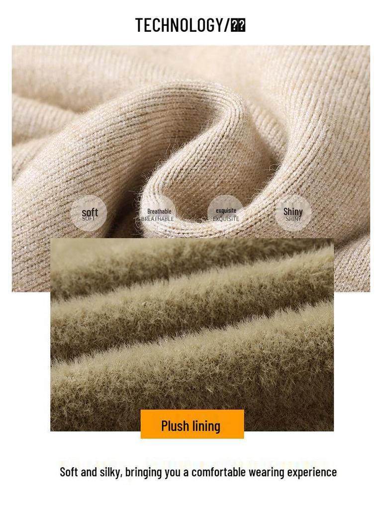 Men's Fleece-Lined Sweater with Half-High Neck, Soft & Close-Fitting, Thick Imitation Mink Knitwear for Middle-Aged & Young Men