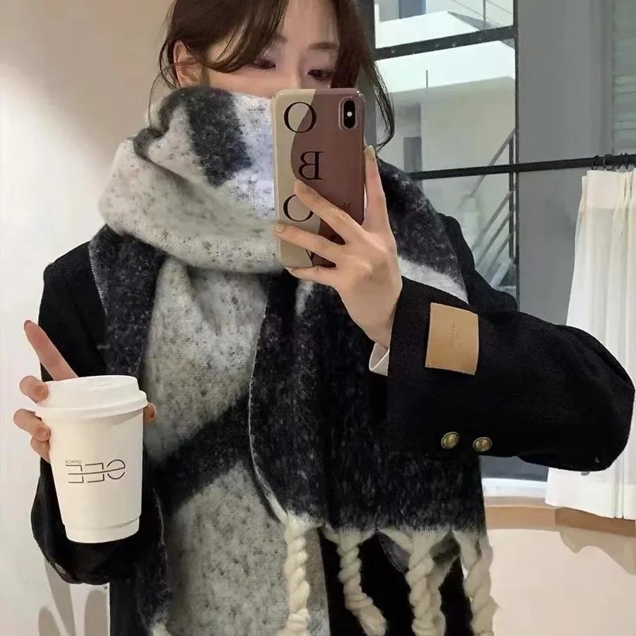 Thickened Grey Cashmere Scarf Women'S Winter Warm Neck Warmer Couple'S Shoulder Shawl Trendy Home Accessories