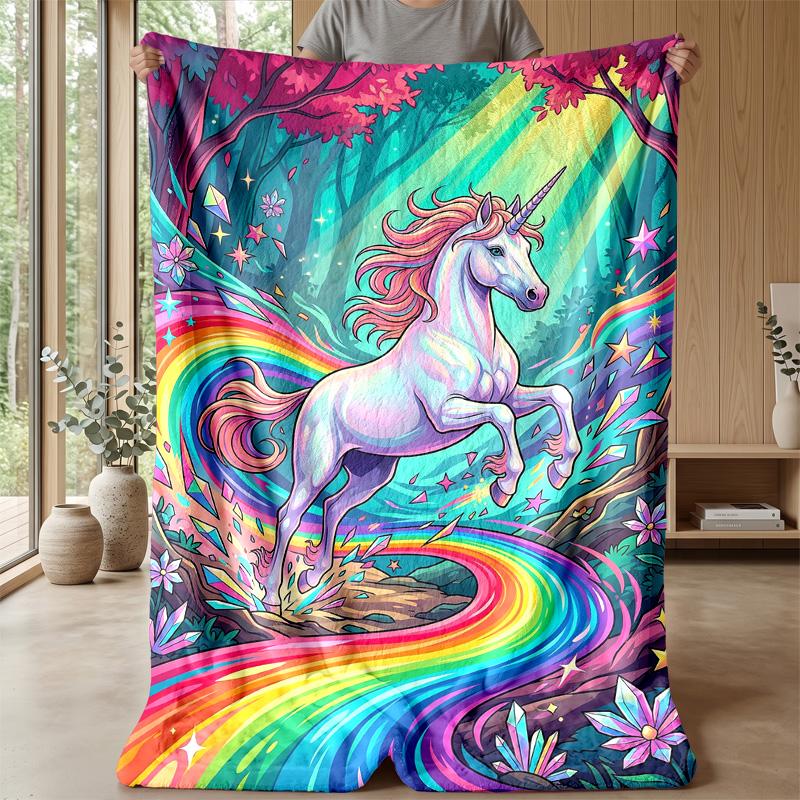 Magical Unicorn with Gem Heart Theme Blanket Lightweight Warm Flannel Blanket Decorative Throw Blanket for Home Decoration