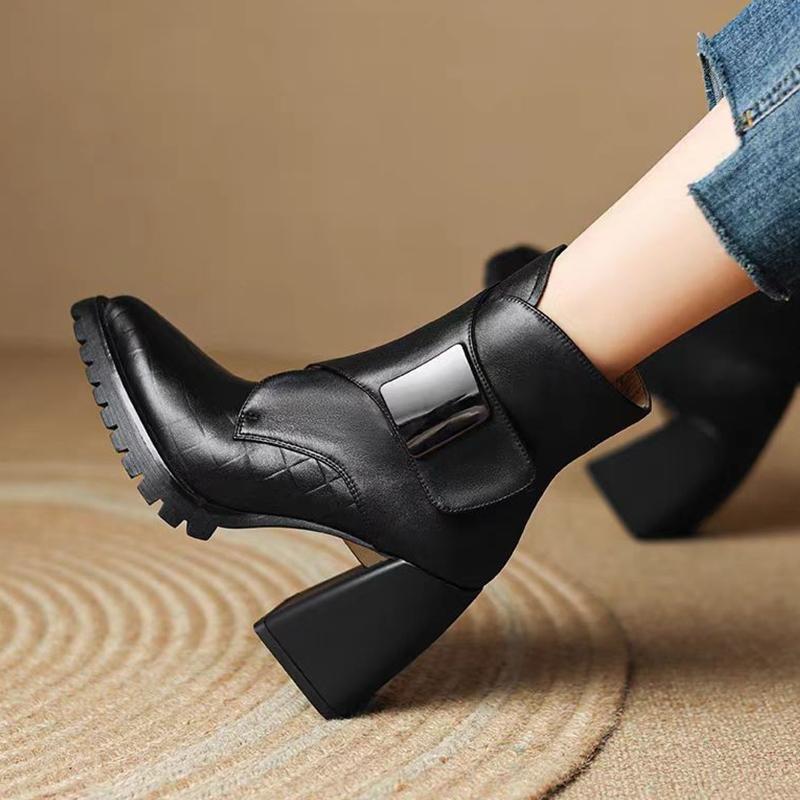 

Модные женские ботильоны с острым носком, кожаные туфли на высоком каблуке, женская мода 2025 года, элегантные зимние ретро-ботинки челси, новые женские ботинки 37 чёрный