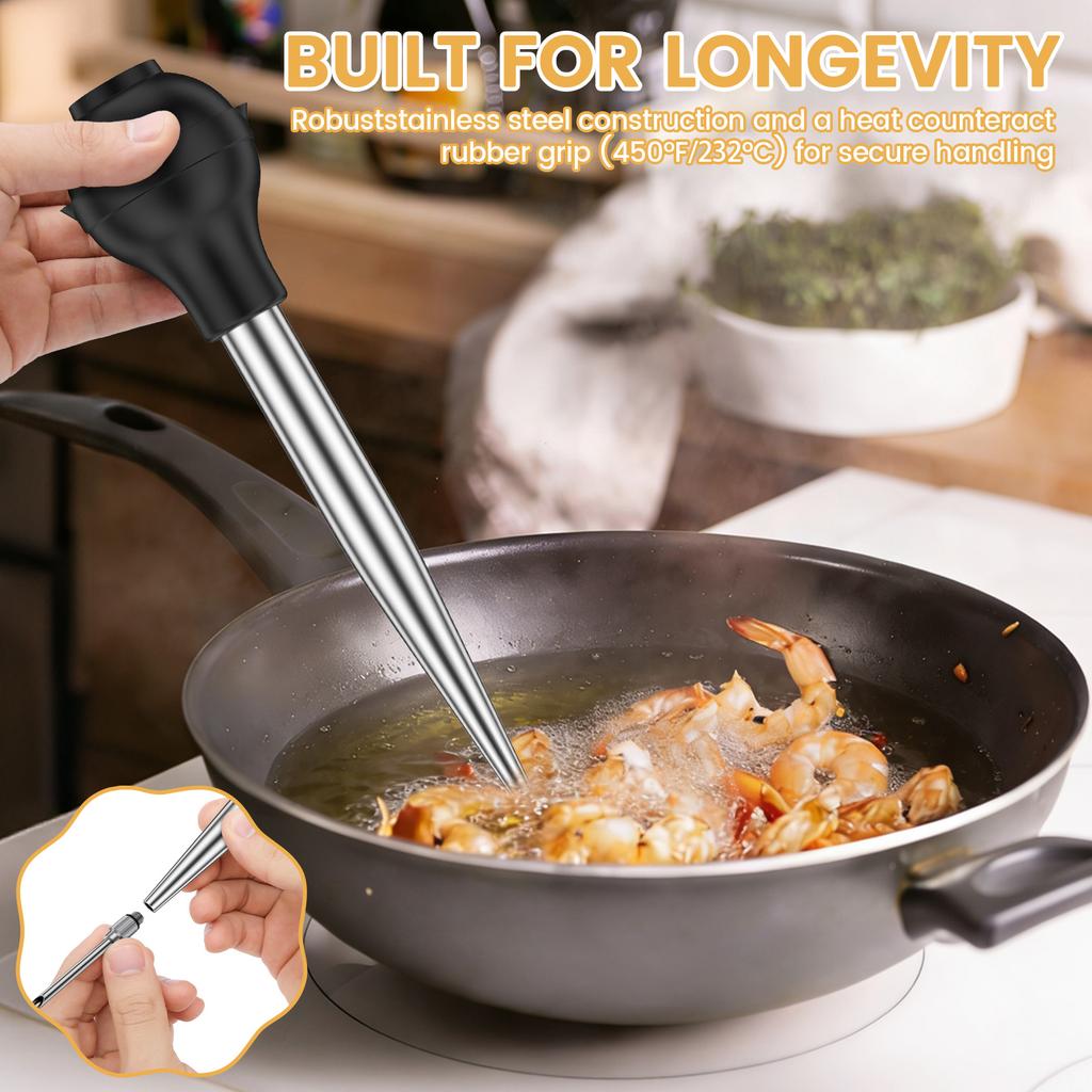 Turkey Baster Stainless Steel Turkey Baster Syringe Reusable BBQ Meat Syringe Marinade Injector with Cleaning Brush for Cooking