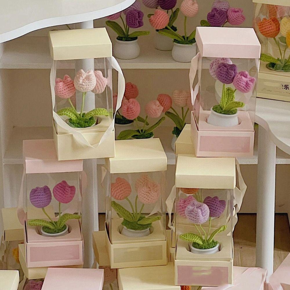 5PCS Paper Box Bouquet Wrapping Bag Transparent Flower Bag Handheld Flower Box  Valentine Day