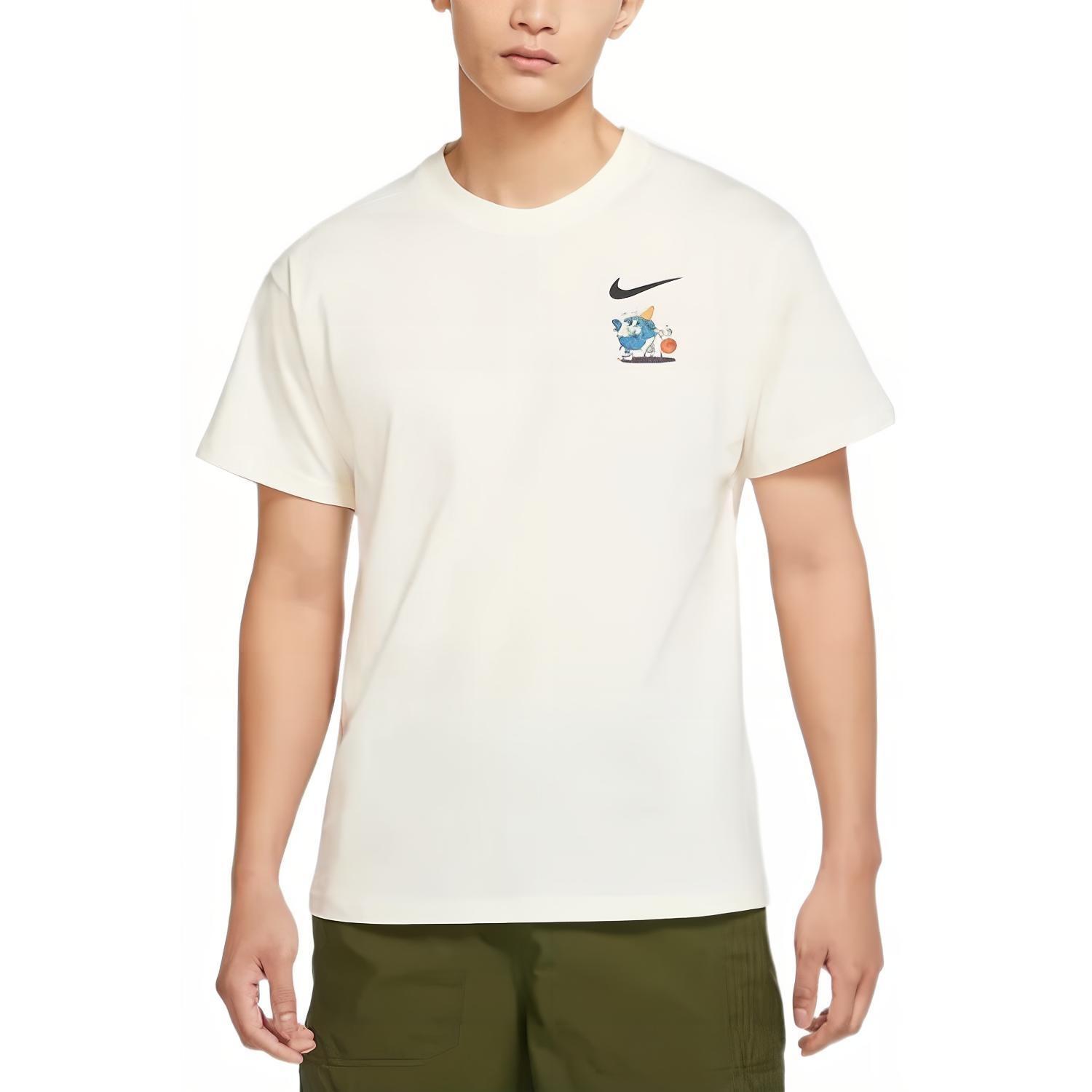 Men s Nike Logo Alphabet Cartoon Pattern Printing Round Neck Short Sleeve White T-Shirt DX6148-133 S
