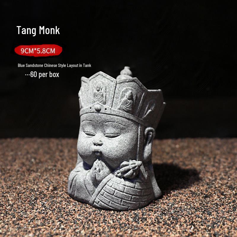 Statue de Bouddha en grès chinois - Décoration pour jardin intérieur et aquarium