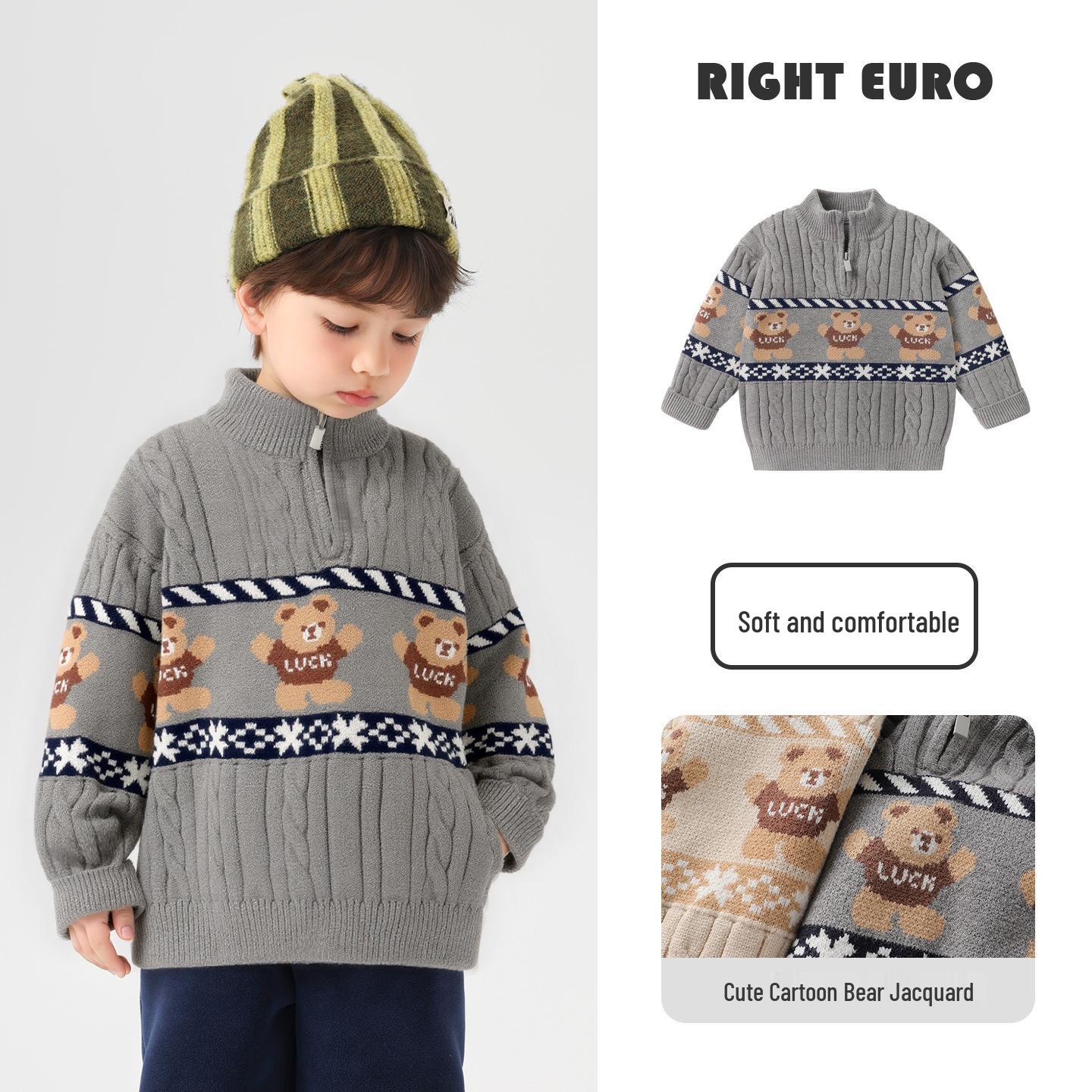 

Trendy European Boys Half-High Collar Pullover Knitwear - Autumn Winter 2025 150 cm сірий колір