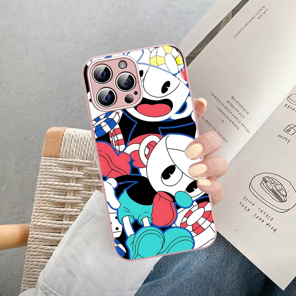 Anime Cuphead Cartoon For IPhone 14 13 12 Mini 11 Pro XS Max X XR 14 Plus Tempered Glass Cover