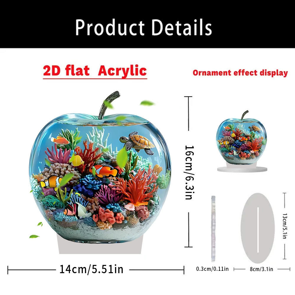 2D Acrylic for Apple Landscape Pattern Decorative Ornament for Home Living Room Entrance Tabletop Decoration