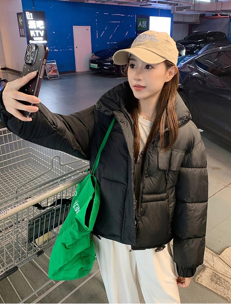 Jachetă de iarnă groasă și călduroasă pentru femei, scurtă, cu guler înalt, rezistentă la vânt, cu tiv ajustabil