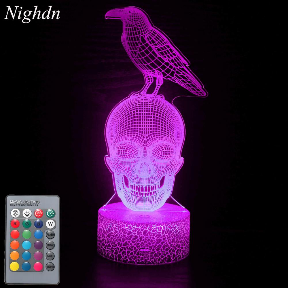 Nighdn Acrylic Skull 3D Lamp Optical Illusion Night Light 7 Colors Gift for Holloween Ghost Festival Home Room Decor Nightlight