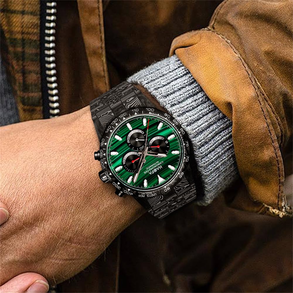 Haofa Chronograph Watch Mechanical Automatic Winding All Carbon Fiber Case Band Hollow Dial Stylish Luxury Sapphire Glass Popular Waterproof Rubber