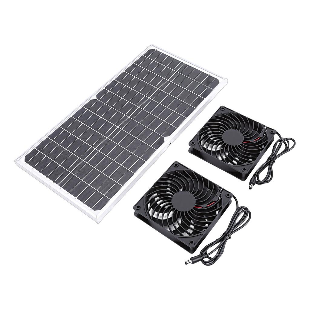 Solar Powered Fan Kit 16W Monocrystalline Solar Panel Dual Exhaust Fans Kit with Protective Net for Pet House Chicken