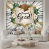 Elegant Gold Glitter Grad Backdrop, 150x130cm Greenery White Roses Grad Cap Tapestry for Grad Party Decor