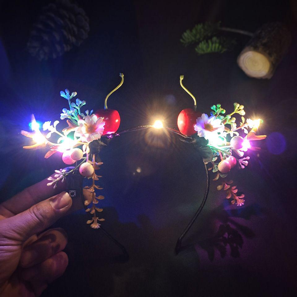 Glowing Reindeer Berry Antler Headband for Christmas & Halloween Parties
