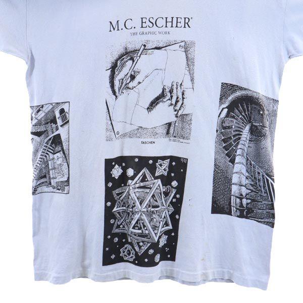 M C Escher 90s Made In USA Multi Optical Illusion Print Short Sleeve T-shirt Men's Used