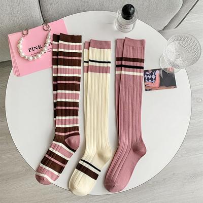 Stricken Baumwolle Frauen Strümpfe Japanischen Stil Gestreiften Schule Studenten Knie Socken Frauen Süße Mädchen Kawaii Lange Socken Strümpfe