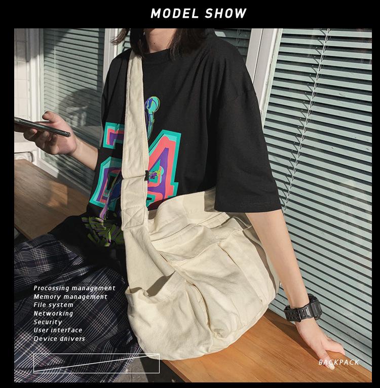 Retro lerret crossbody-veske med stor kapasitet - Dame 2025 Hong Kong-stil skulderveske for studenter