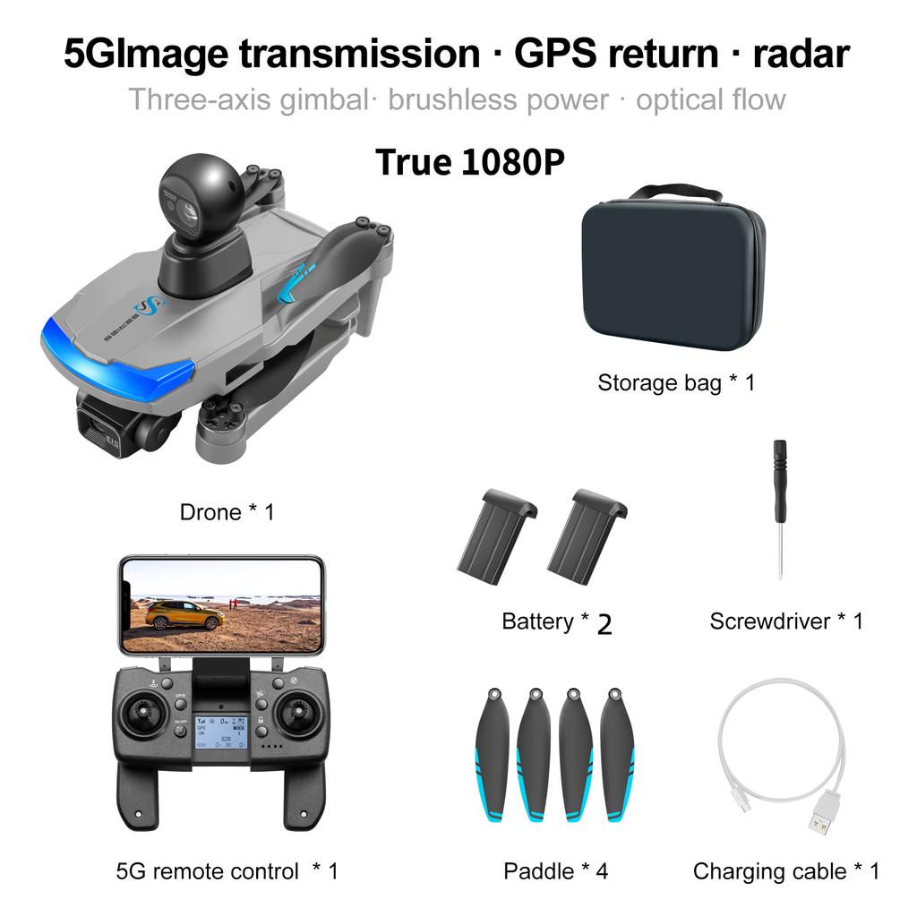 Nuevo Dron Profesional S185 GPS Retorno 5G Verdadero 2.7K HD Cámara Dual Control Remoto con Pantalla Táctil PTZ de 3 Ejes Evitación de Obstáculos Dron