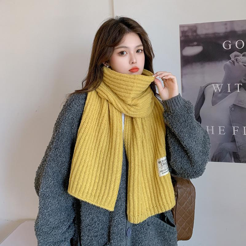New Korean version solid color soft waxy wool scarf women's winter warmth college style student versatile couple knitted scarf