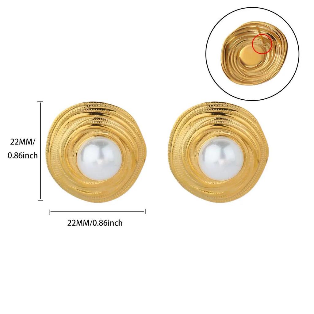 18K Gold-Plated Pearl Flower Stud Earrings - Retro French Style