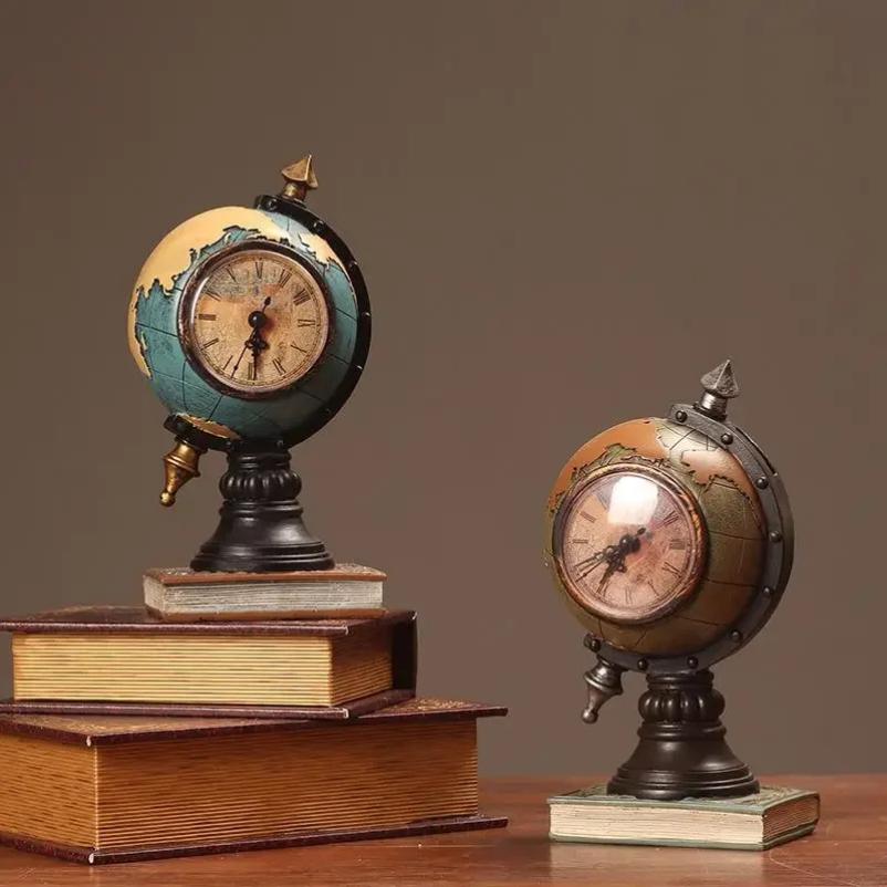 1pcs Creative Retro Home Decoration Accessories Mini Globes Clock Miniature Figurines Home Decor Crafts