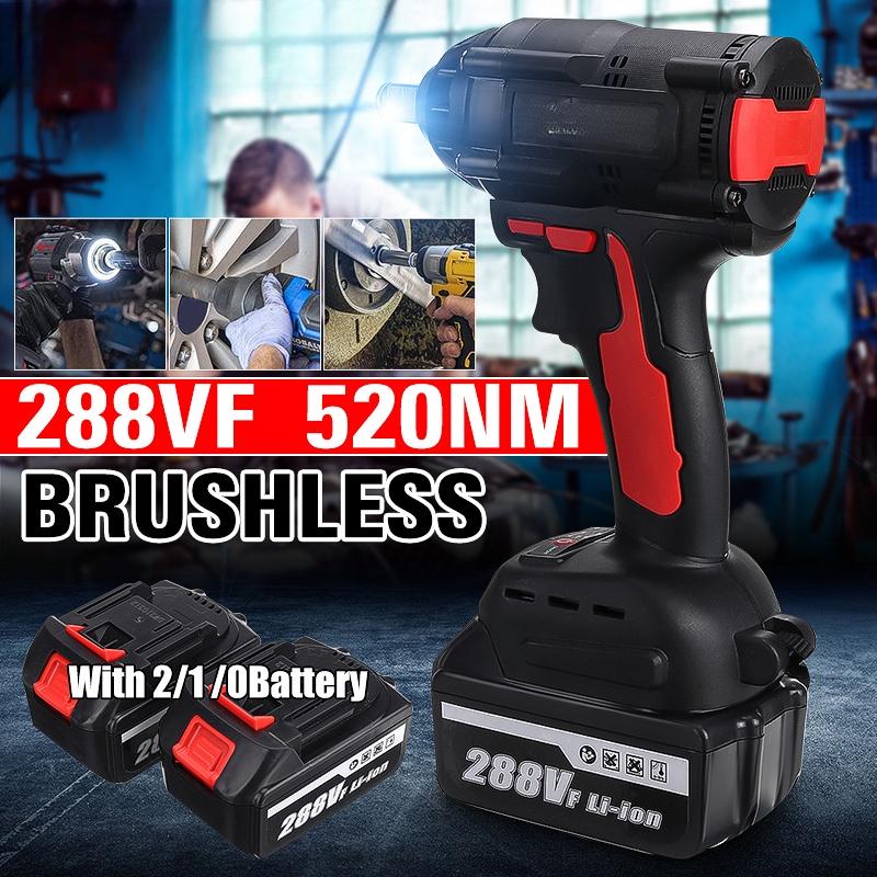 AC 110-240V 520NM 1/2 Inches Max, Brushless Impact Wrench 288VF Li-ion Electric Wrench with 2 Batteries for Battery