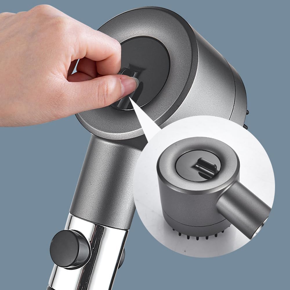 Multifunctional hand-held filter shower set silver (including 1.5 m stainless steel hose, 5 filter elements and non-porous base, four-speed mode)