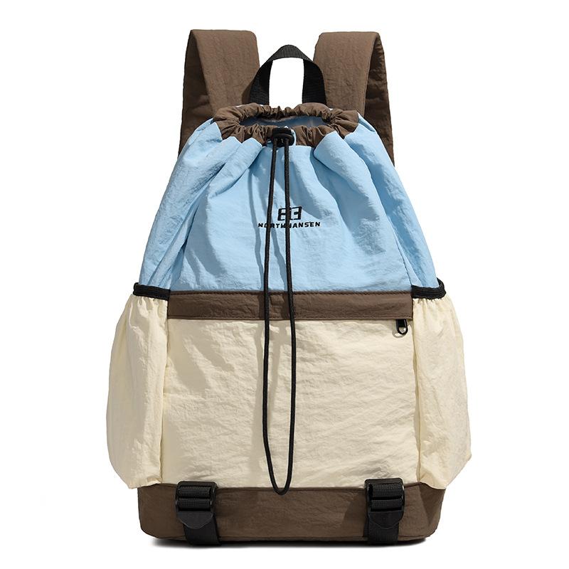 Casual Backpack Drawstring Ties Contrasting Color Versatile Schoolbag Large Capacity Outdoor Mountaineering Sports Travel Backpack