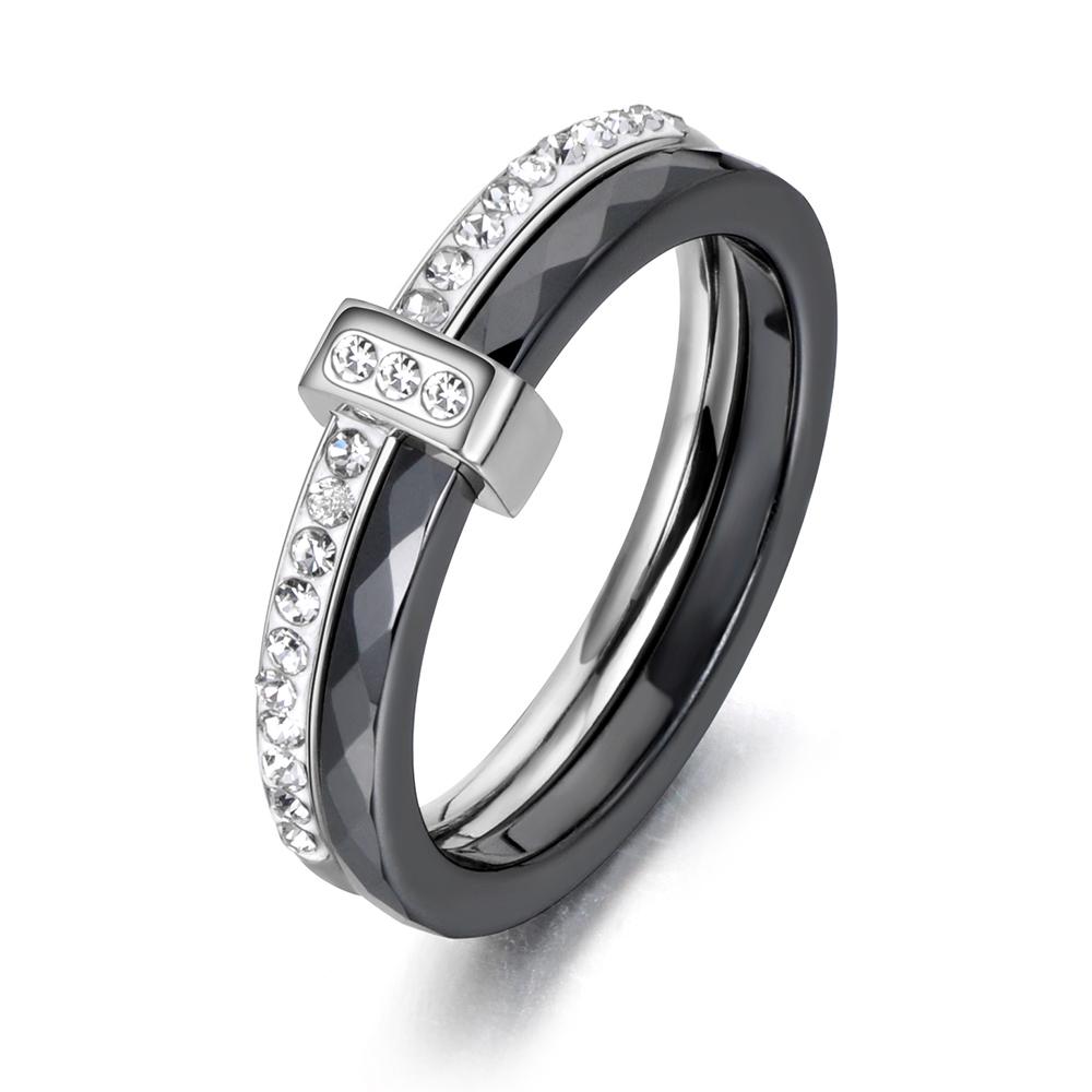 

AENINE Fashion Black/White Ceramic Crystal Wedding Rings Jewelry For Women Girls Rose Gold Stainless Steel Bohemia Ring R18054 6