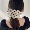 Elegant French Retro Polka Dot Scrunchie with Pearl Accent - XL Hair Tie & Elastic Headband