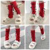 Japanese Christmas Knee Socks Y2k Bow Knitted Leg Socks Sweet New Year Red Socks  For Girl