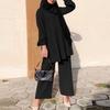 Damen Mode Gamaschen Set Weites Bein Hemd und Hosen Set Elegantes Einfarbiges Set Frühling/Herbst