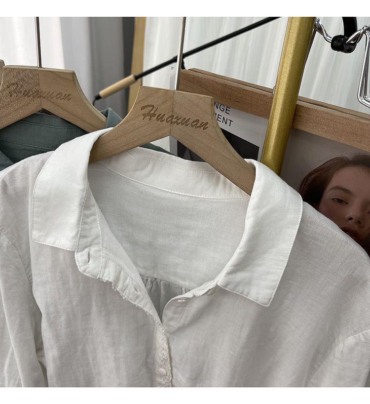 Women's Retro Cotton Linen Long Sleeve Shirt with Lace Detail