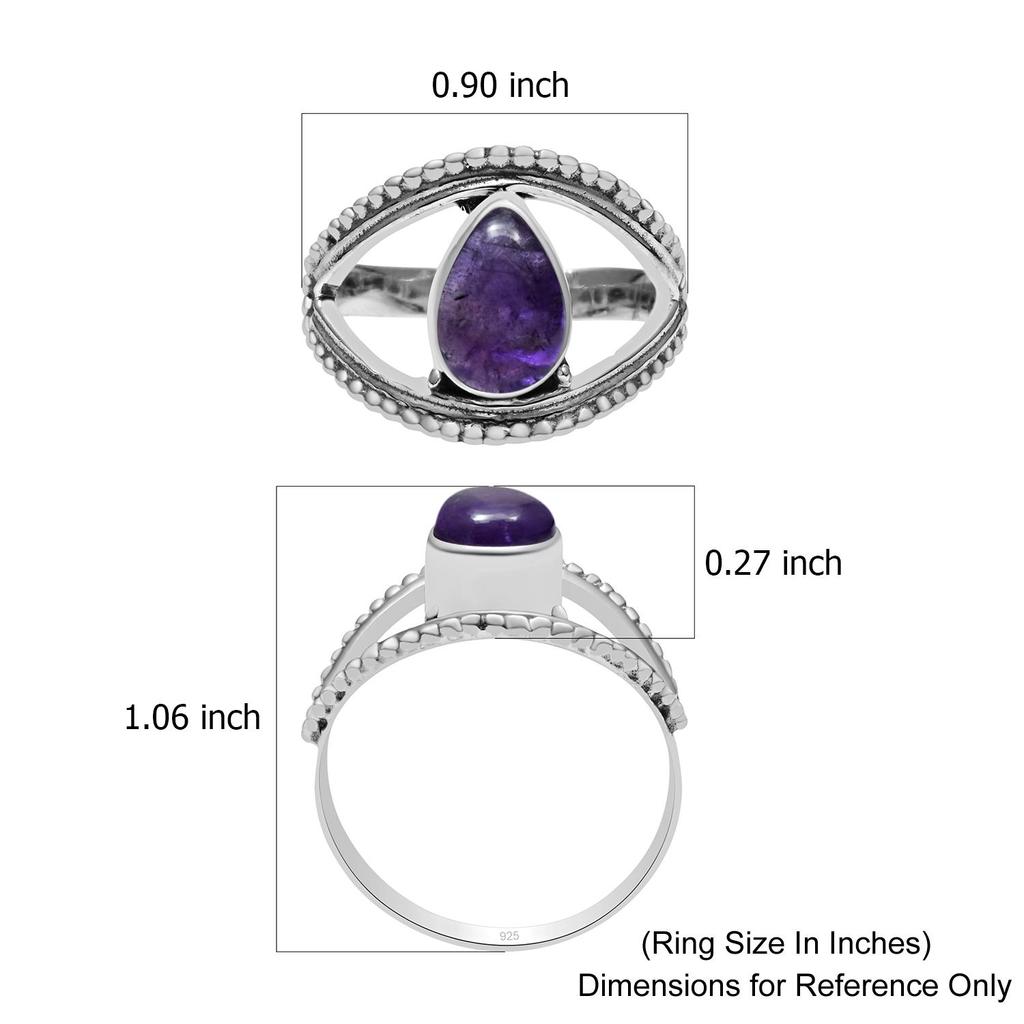 Natural Amethyst Teardrop Gemstone 925 Sterling Silver Eye Shape Ring For Women & Girls