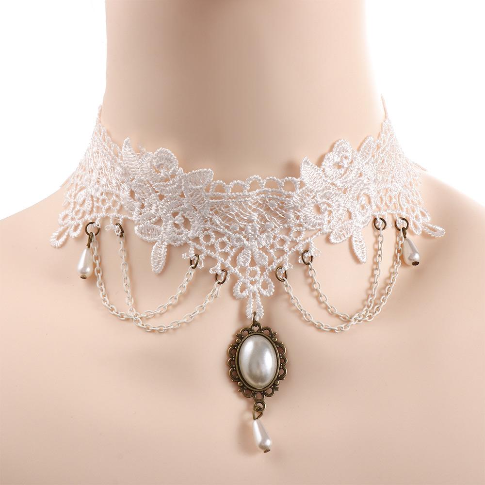 Fashion Vintage Women White Wedding Bride Short Collar Jewelry Choker Bridal Necklace