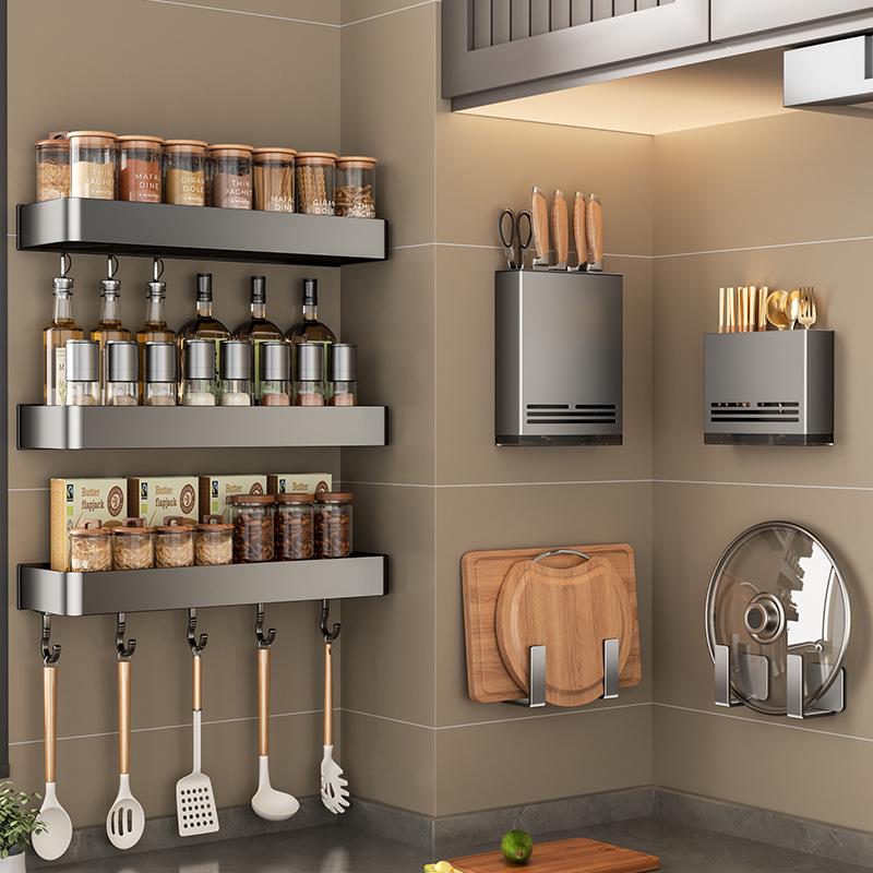 Wall-Mounted Multifunctional Kitchen Spice and Knife Organizer