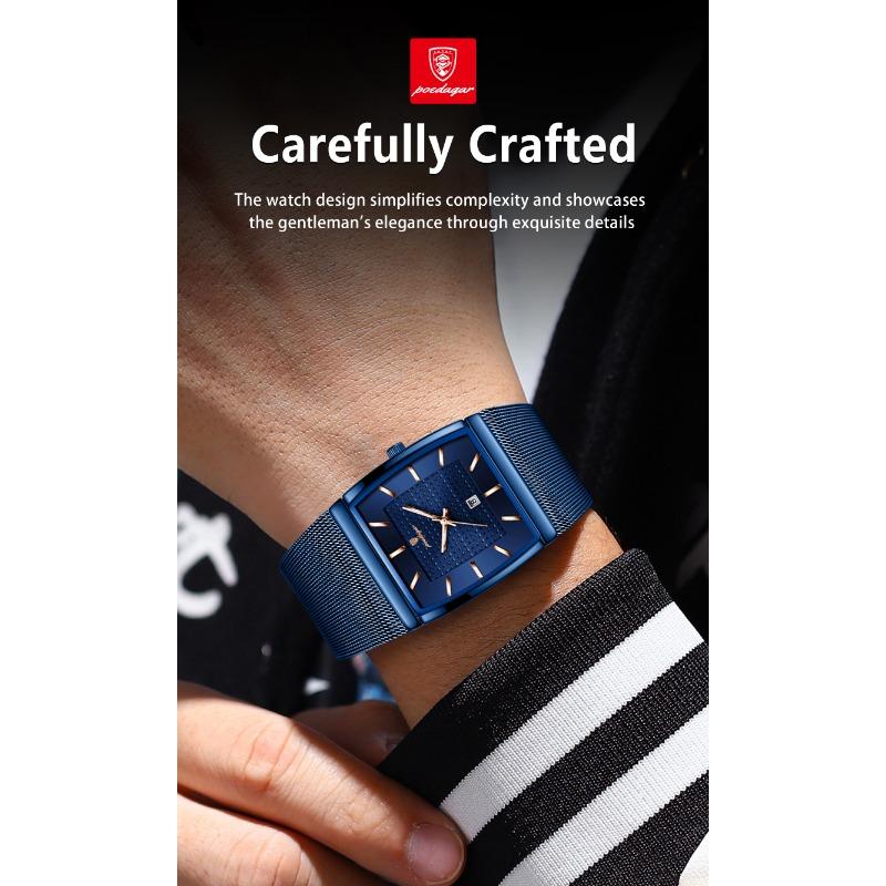 POEDAGAR Luxury Casual Men Clock Stainless Steel Mesh Date Waterproof Luminous Wristwatch Quartz Fashion Watches
