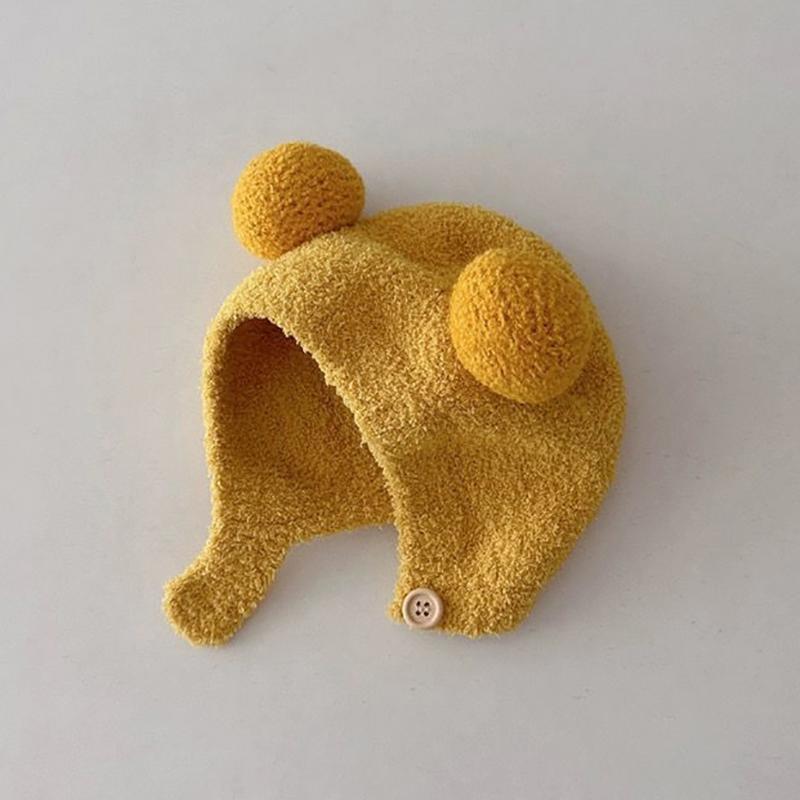 Cute Winter Warm Kids Baby Hats Fleece Hemming Caps With Ball Ear Protection Hats Soft Newborn Bonnet For Boys Girls
