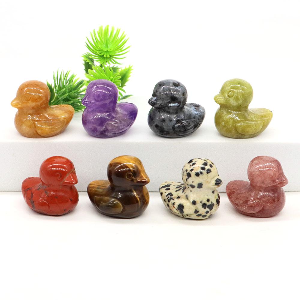 1.2" Little Duck Statue Natural Stone Reiki Healing Crystal Amethyst Tiger Eye Animal Figurine Gemstones Crafts Home Decor Gifts