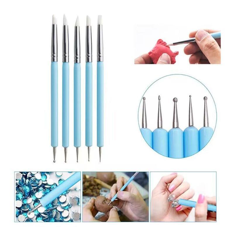 5Pcs Double Head Silicone Carving Pen DIY Ceramic Tool Clay Soft Clay Plastic Knife Carving Pen Nail Tool Drilling Pen Set