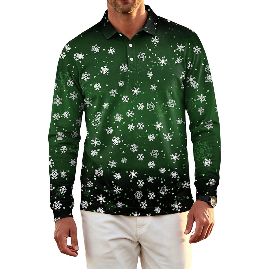 Men's Golf Shirt Long Sleeve Casual Christmas Print Quick-Dry Mesh Top