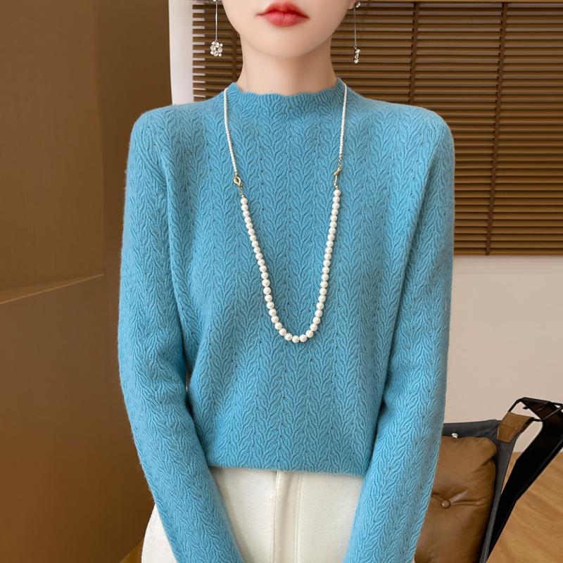 24 Autumn and winter new pullover sweater women's Andy velvet semi-turtleneck knitted bottoming shirt women's slim factory