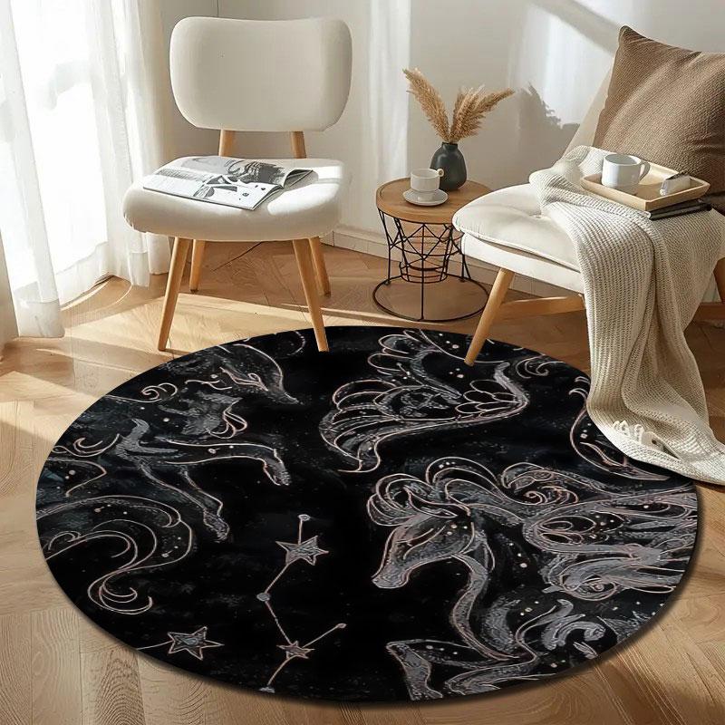 Chic Round Dragon Multicolor Accent Rug, Non-Slip Floor Mat for Kids Room