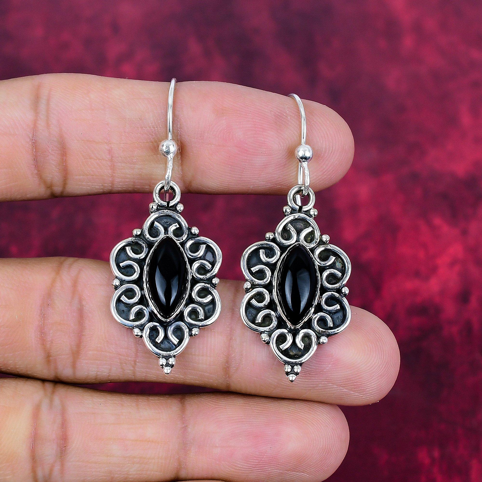 

Серьги из цельного серебра 925 пробы с черным ониксом, серьги из драгоценных камней ручной работы на День памяти 1.96 Inches