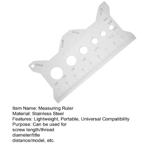 Screw Measuring Ruler with Thread Recognizer Lightweight Compact Bolt Length Checker Stainless Steel Bolt Size Tool