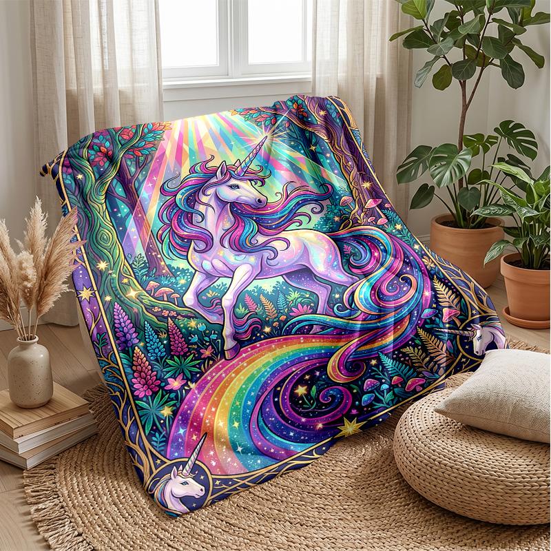 Magical Winter Unicorn Theme blanket Lightweight Warm Flannel Blanket Decorative Throw Blanket for Home Decoration