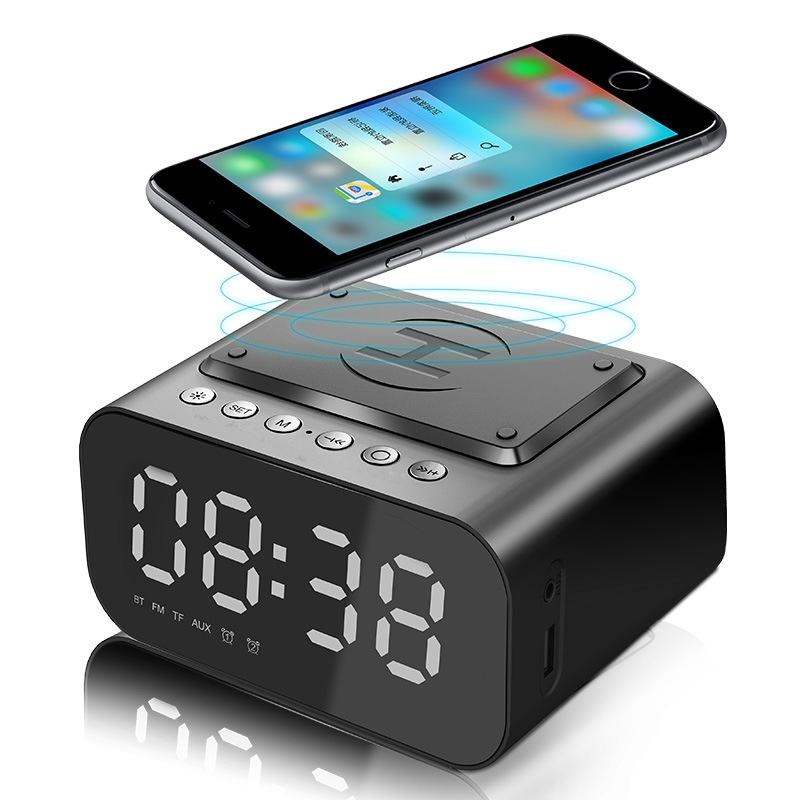 

BT508 Беспроводное зарядное устройство Bluetooth-динамик Открытый портативный будильник с картой Аудио светодиодные часы Настольный аудио чёрный