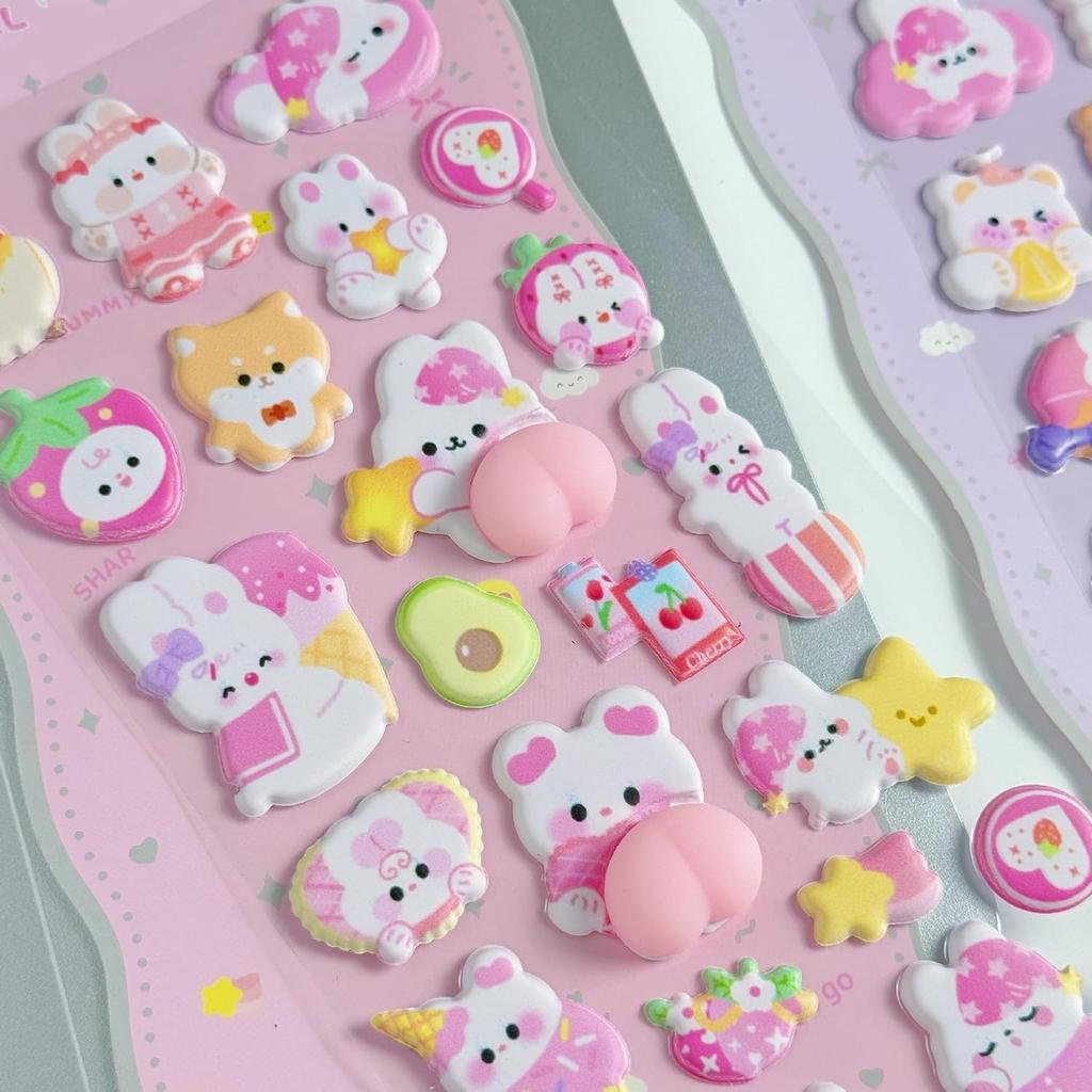 In stock of 4 Different Cute designs seen on social Pukupuku Animal Set of 3D Soft Cute 3D Animal Marshmallows with Squishy DIY Cute Diary Sticker