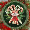 Classic Christmas Wooden Sign with Candy Canes Pattern - Navidad Round Sign for Front Door, Wall Hanging Decor - Ideal Christmas Gift