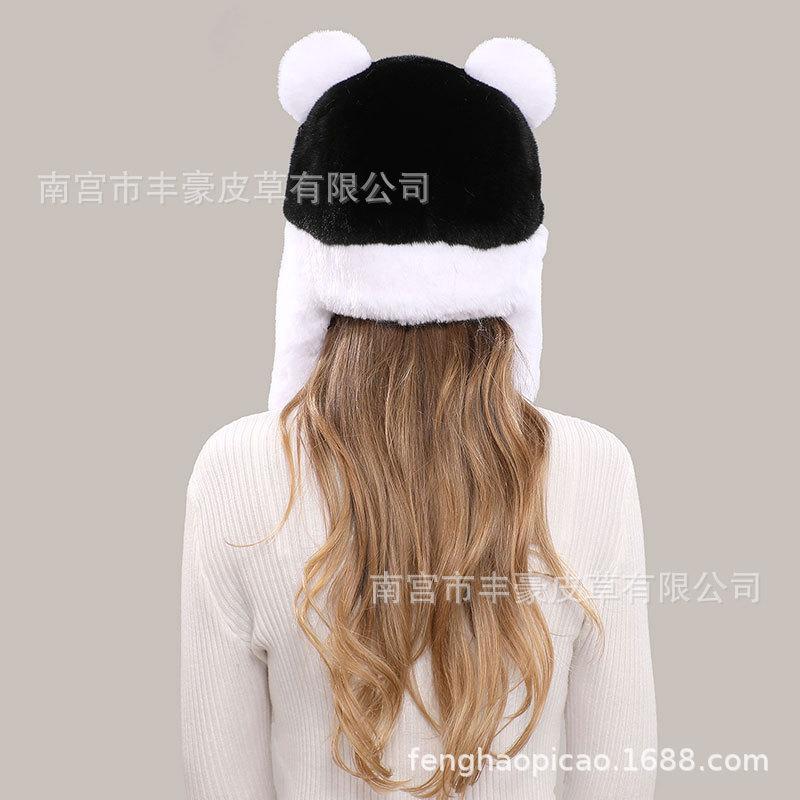 Women S Winter Panda Faux Fur Trapper Hat Warm Ear Flap Cute Plush Ski Cap