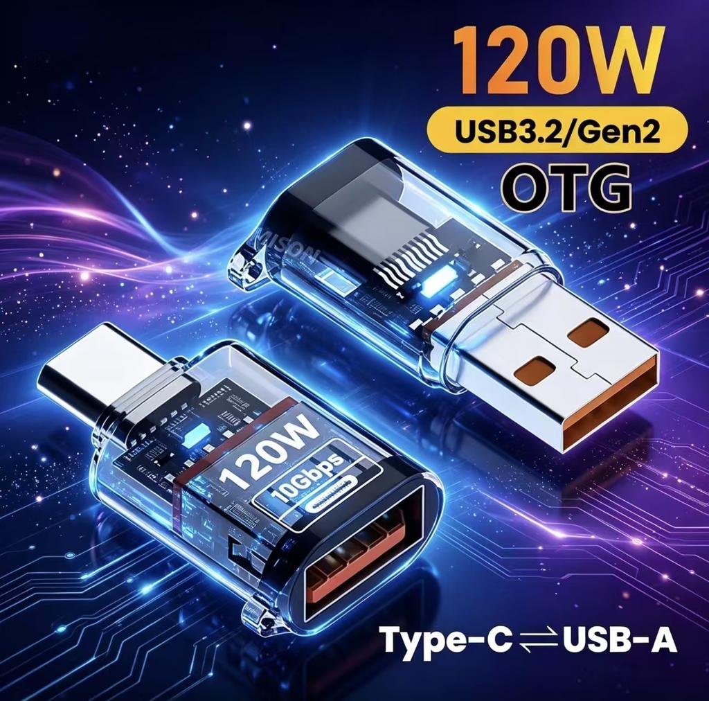 USB 3.2 to Type C Adapter OTG Fast Charging 120W 10GB High Speed Data Audio Transfer For iPhone 17 16 15 PC Tablet Xiaomi Huawei USB C Converter